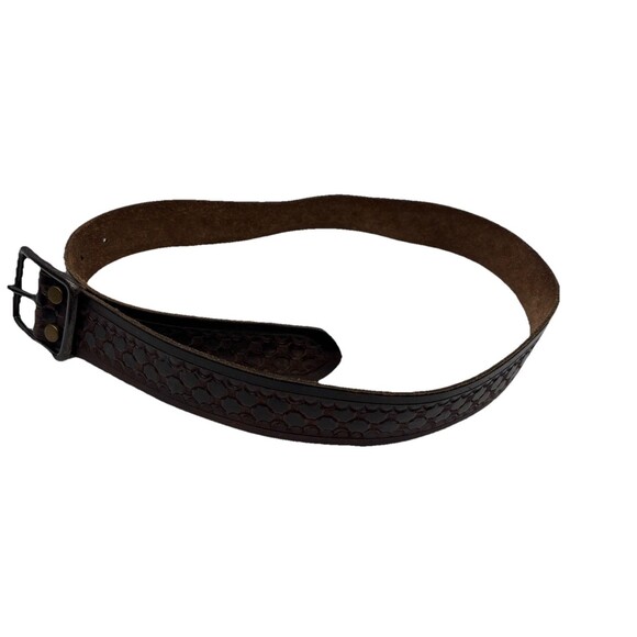 Lucky Brand Vtg Tooled Leather Belt Sz 30 Brown Textured Geometric  Western - Picture 5 of 8